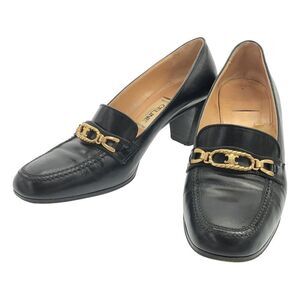Celine Old Triomphe Leather Heel Loafer Black 36